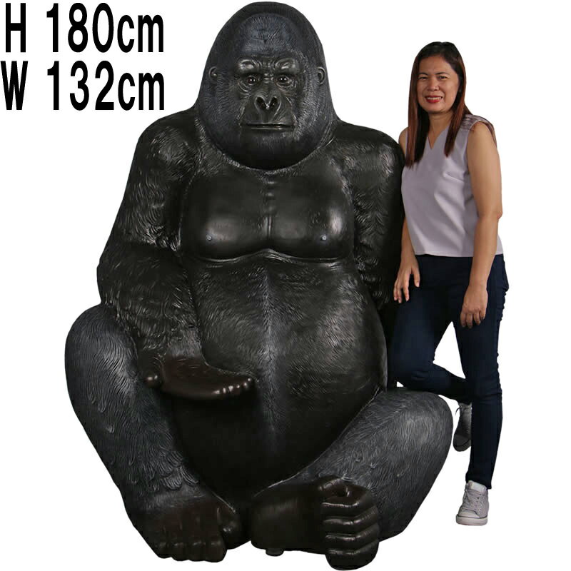 シルバーブラックゴリラ 高さ180cm Silverback Gorilla 180cm H 強化プラスチック (FRP) アートオブジェ 巨大 リアル 動物 ...