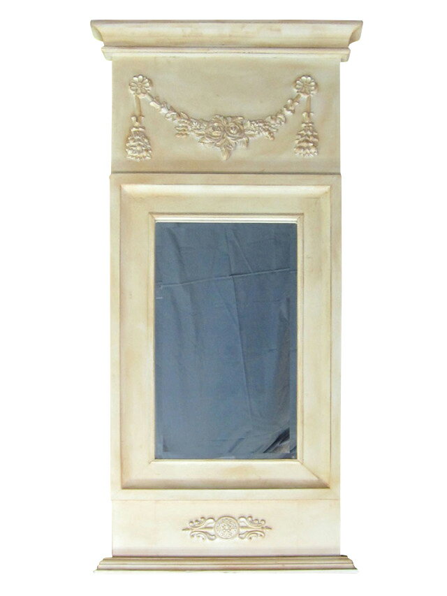 大型 壁掛け ミラー 鏡 高さ132cm 横幅61cm 長方形 縦長 ウォールミラー 全身鏡 姿見 額縁 クラシック アンティーク調 ヴィンテージ風 レトロ 洋風 おしゃれ 大きい オフホワイト 花柄 展示品 セール