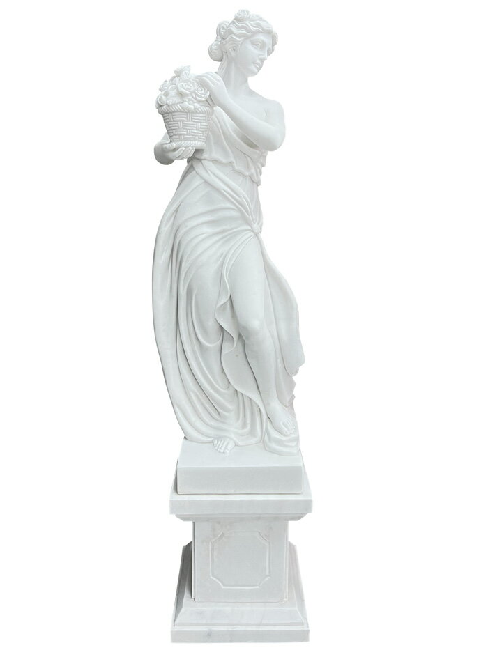 天然大理石彫刻 花かごを持つヴィーナス（春） 女性像 全高約1m60cm 石像 女神 乙女像 ヴィーナス像 ビーナス像 大理石 彫刻 オブジェ 置物
