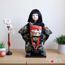 市松人形 元賀章介 12号尺二 本帯スワトウ刺繍 手刺繍 波に扇面 黒 手塗本漆台 市松人形 女の子 上品 童 SWATOW 汕頭 増村人形店 MMN3098