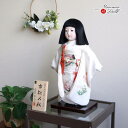 市松人形 元賀章介 12号尺二 着尺 正絹 刷り友禅 松竹梅 白 市松人形 手塗本漆台 増村人形店 MMN3124