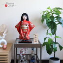 市松人形 元賀章介 10号 手刺繍 波に扇面 赤 手塗本漆台 市松人形 女の子 上品 童 増村人形店 MMN3136