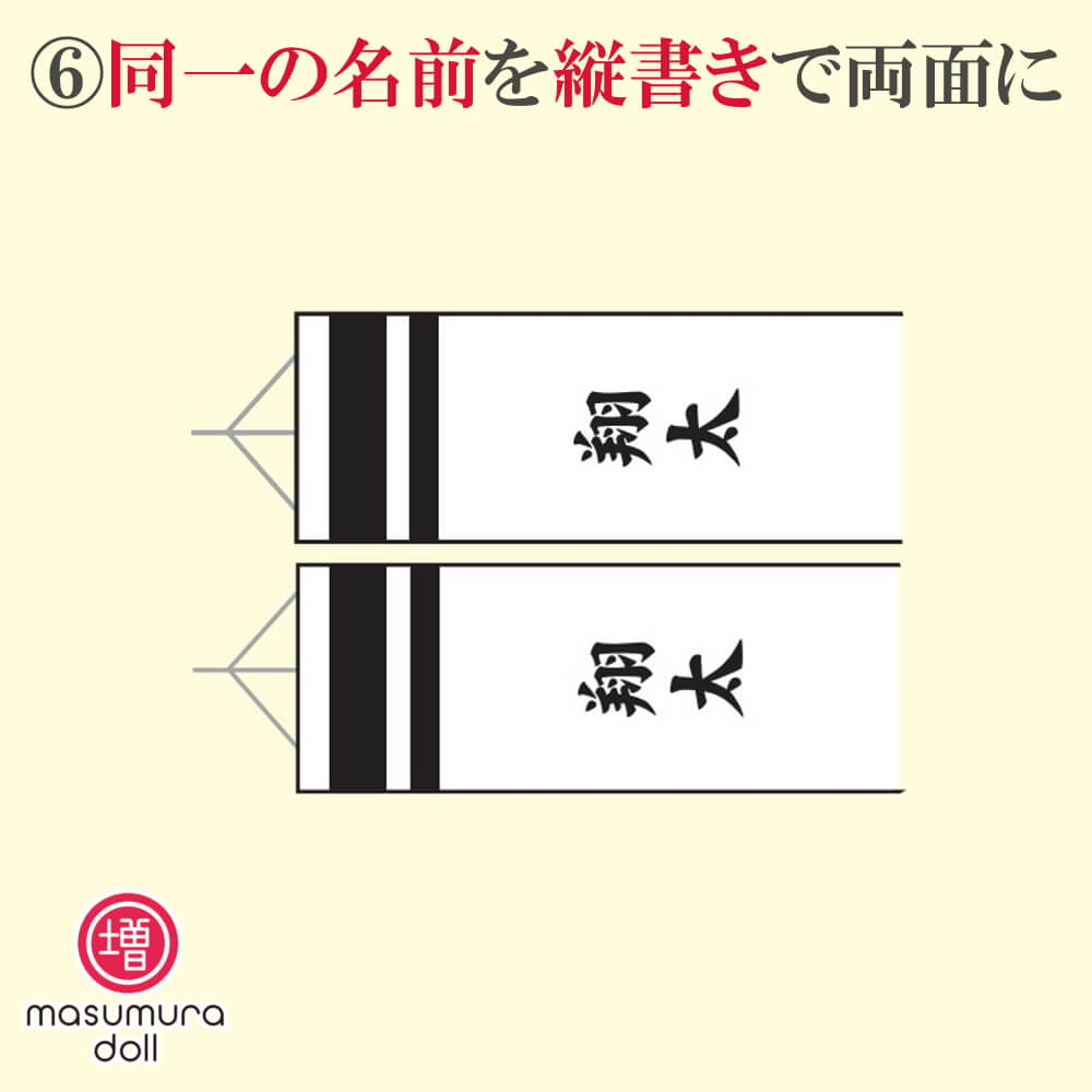 【こいのぼり・吹流しの名前、家紋入れ】同一の名前(縦書き)を両面に※吹流しの加工料金であり、吹流しと同時にこちらの商品を御購入下さい※徳永こいのぼり用