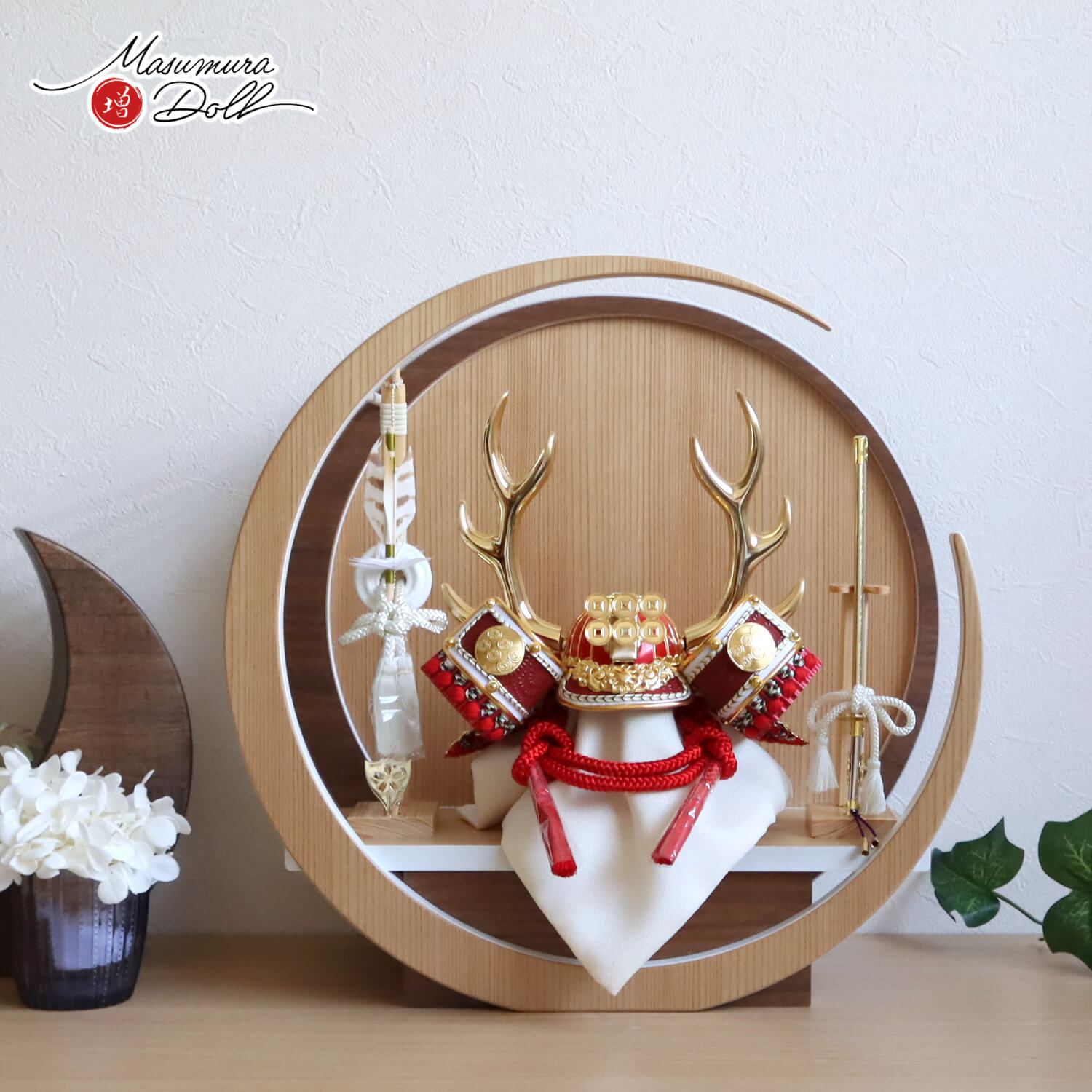 五月人形 コンパクト おしゃれ インテリア 兜飾り 5月人形 端午の節句 完全日本製レッド ゴールド 武将 真田幸村 兜 増村人形店 MMN0276