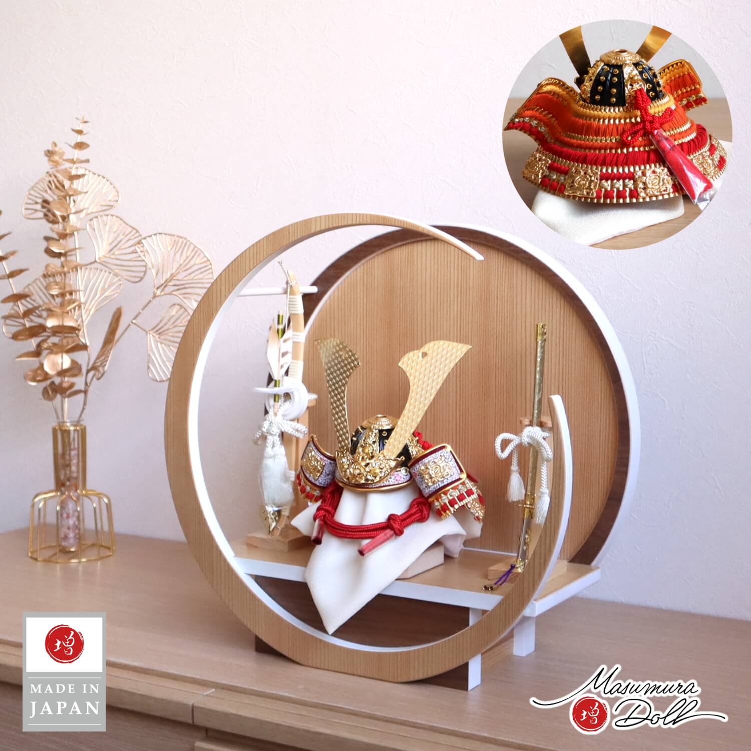 【BF8日間限定★独自P10倍★11/20-27】五月人形 コンパクト おしゃれ インテリア 兜飾り 5月人形 端午の節句 誠山 7号 赤糸縅兜 無双結び 金小...