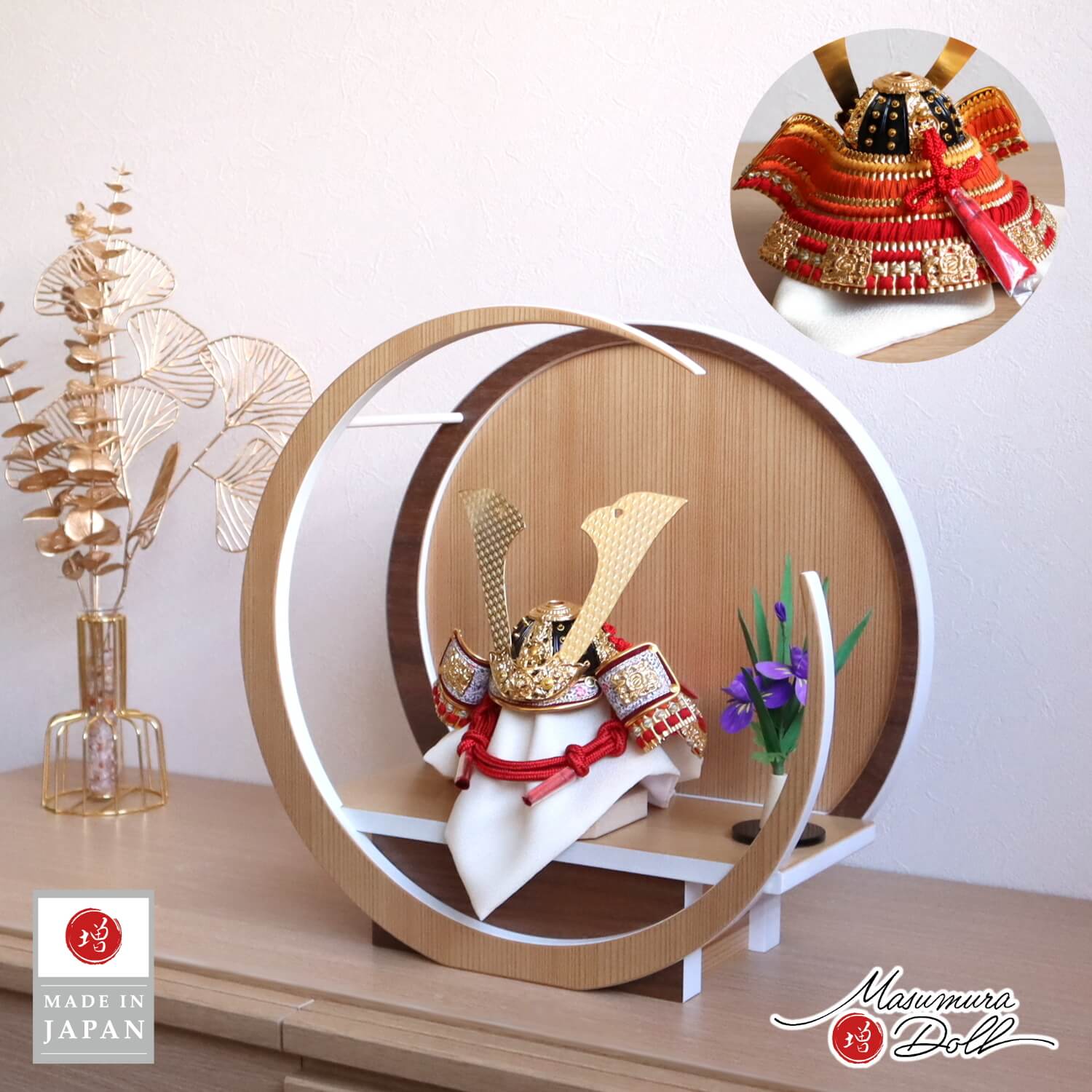 【BF8日間限定★独自P10倍★11/20-27】五月人形 コンパクト おしゃれ インテリア 兜飾り 5月人形 端午の節句 誠山 7号 赤糸縅兜 無双結び 金小...