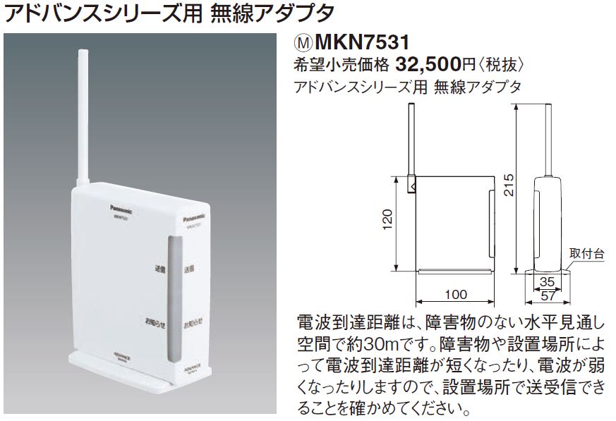 【あす楽関東】パナソニック(Panasonic) ADVANCE(アドバンス)シリーズ用無線アダプタ MKN7531