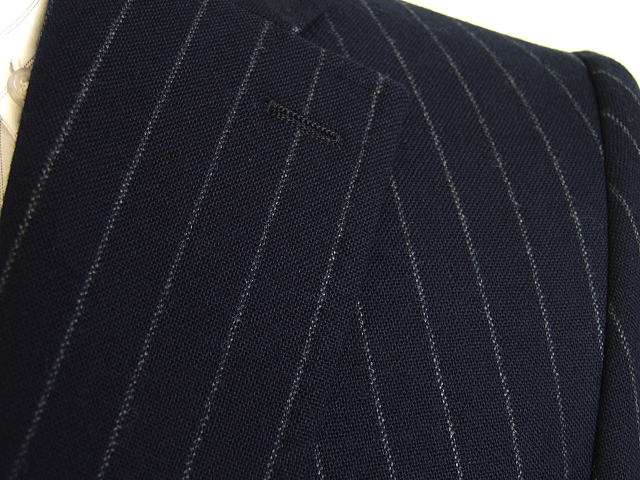 スタンダードモダン【Ermenegildo Zegna ゼニア〜ELECTA】【秋冬春】【YA体】【A体】【AB体】2ボタンシングルスーツ/紺ストライプ/濃グレーストライプ/グレーストライプロゴ入り裏地使い【送料無料】