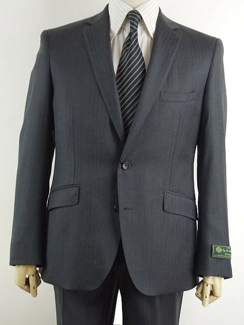 【Loropiana ロロピアーナ〜AUSTRALIS】【秋冬春】スタイリッシュタイプ【A体】【AB体】2ボタンシングルスーツ/グレー織柄（ヘリンボン）ストライプ
