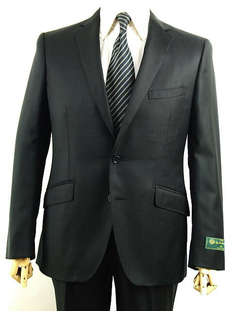 【Loropiana ロロピアーナ〜365】【秋冬春】スタイリッシュタイプ【A体】【AB体】2ボタンシングルスーツ/黒×織柄ストライプ