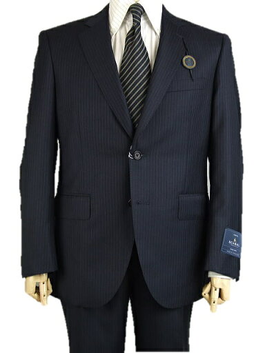 【SCABAL スキャバル】【春夏秋】ベーシックタイプ【A体】【AB体】【BB体】super140´s【日本製】2ボタンシングルスーツ/紺ストライプ/ブルー&グレー交互ストライプロゴ入り裏地【送料無料】
