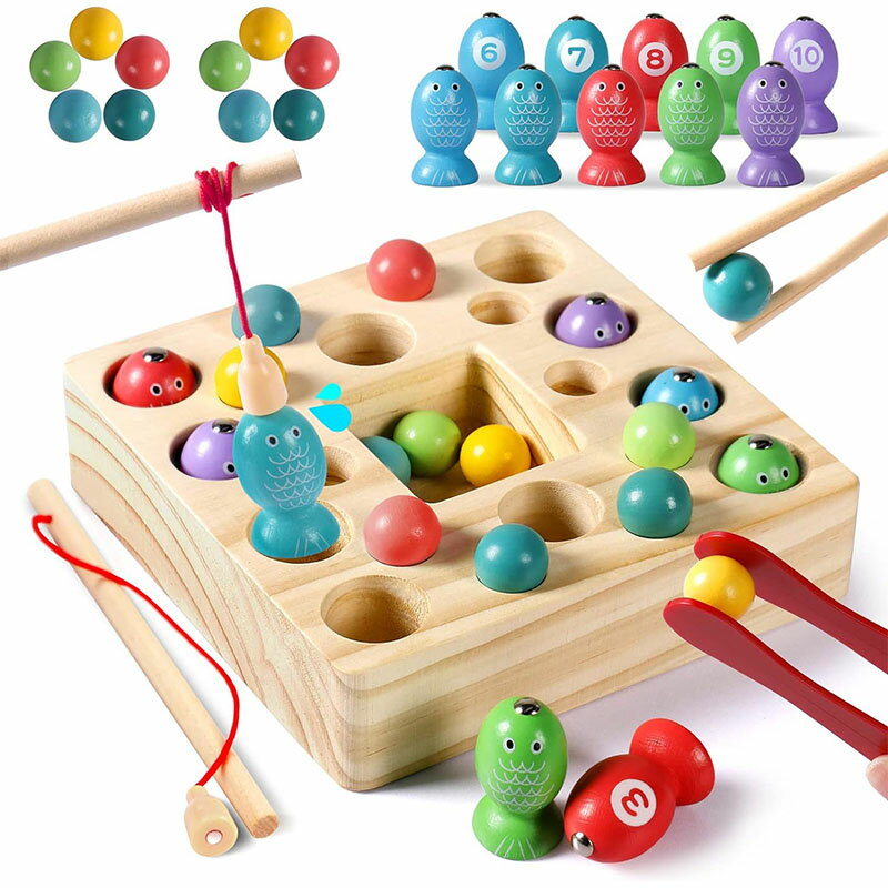 モンテッソーリ玩具 女の子 男の子 モンテッソーリおもちゃ 3 in 1 魚釣りゲーム 明るい色の木製魚釣り玩具 玩具女の子用 子供 おもちゃ 磁石玩具 子供に 玩具 玩具収納 マグネット 女の子玩具 木製ビーズ 誕生日プレゼント
