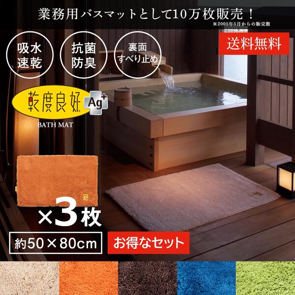 業務用 バスマット 乾度良好 Ag+ 約50×80cm 3枚セット セット まとめ割 吸水 速乾 抗菌 防臭 洗える 大判 マット 浴室マット お風呂 足ふきマット 快適 ふかふか サラサラ シンプル おしゃれ 北欧 かわいい オカ 玄関マット サウナ ホテル 旅館 ジム