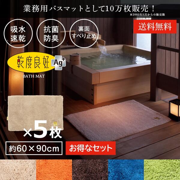 業務用 バスマット 乾度良好 Ag+ 約60×90cm 5枚セット セット まとめ割 吸水 速乾 抗菌 防臭 洗える 大判 マット 浴室マット お風呂 足ふきマット 快適 ふかふか サラサラ シンプル おしゃれ 北欧 かわいい オカ 玄関マット サウナ ホテル 旅館 ジム