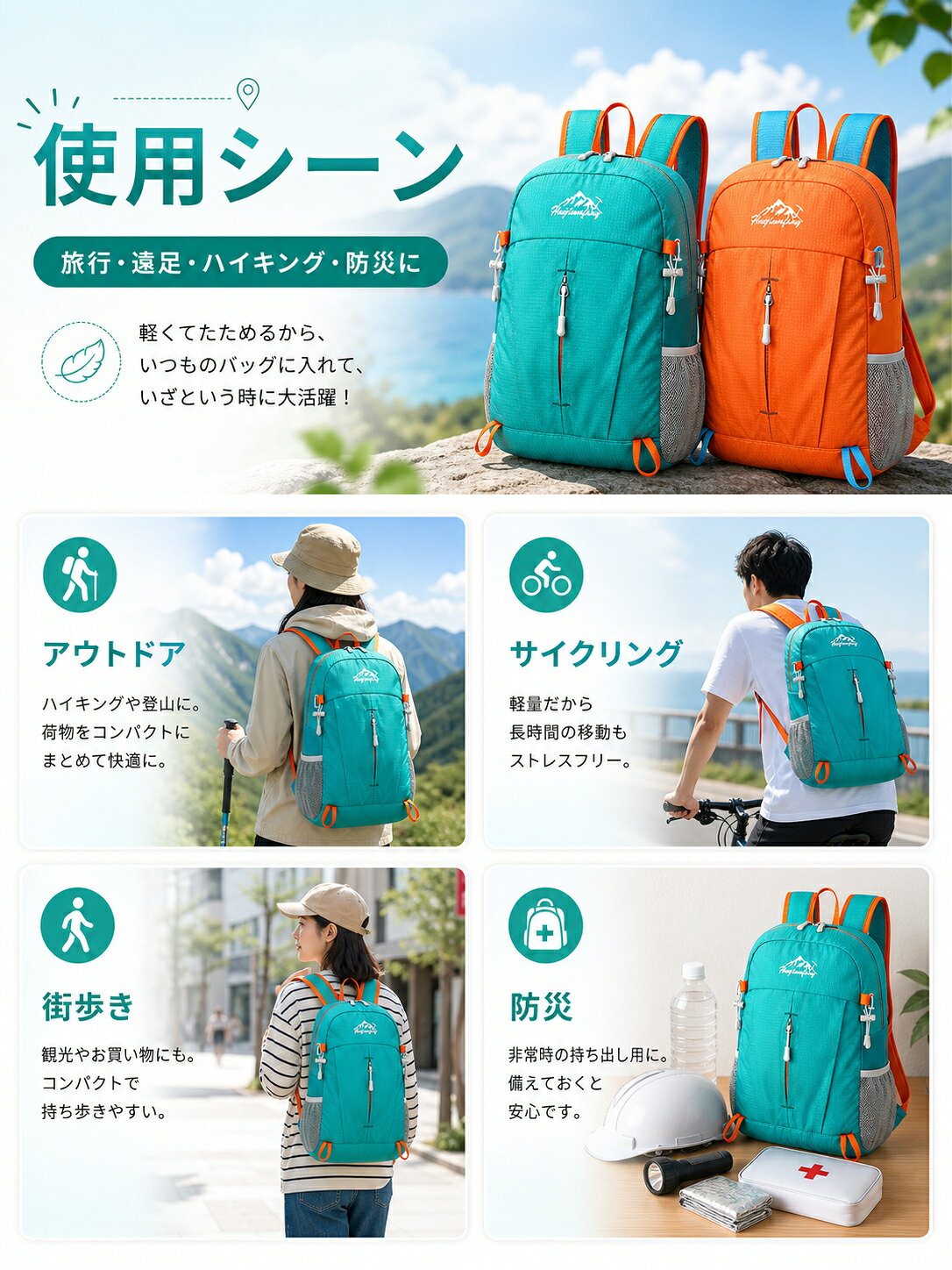 折りたたみリュック 20L 軽量 撥水加工 コンパクト収納 バックパック 男女兼用 旅...