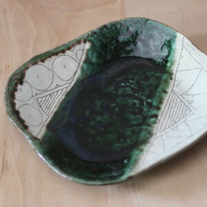 ■織部+粉引模様入り長角皿■和食器...