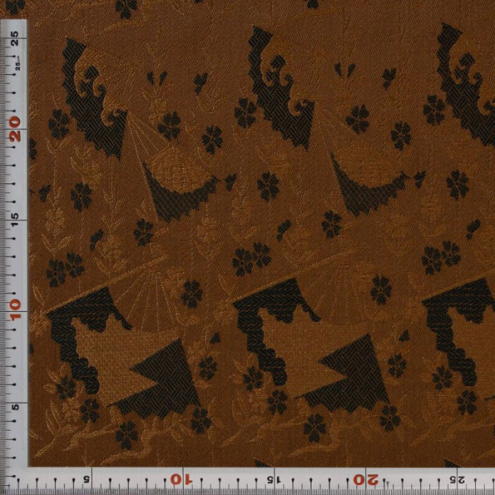 扇 花 茶 西陣織 緞子 表具地 正絹 シルク 半巾30cm 長さ10cm単位 和柄生地 カバー はぎれ 端切れ カットクロス 和布 和風生地 和生地