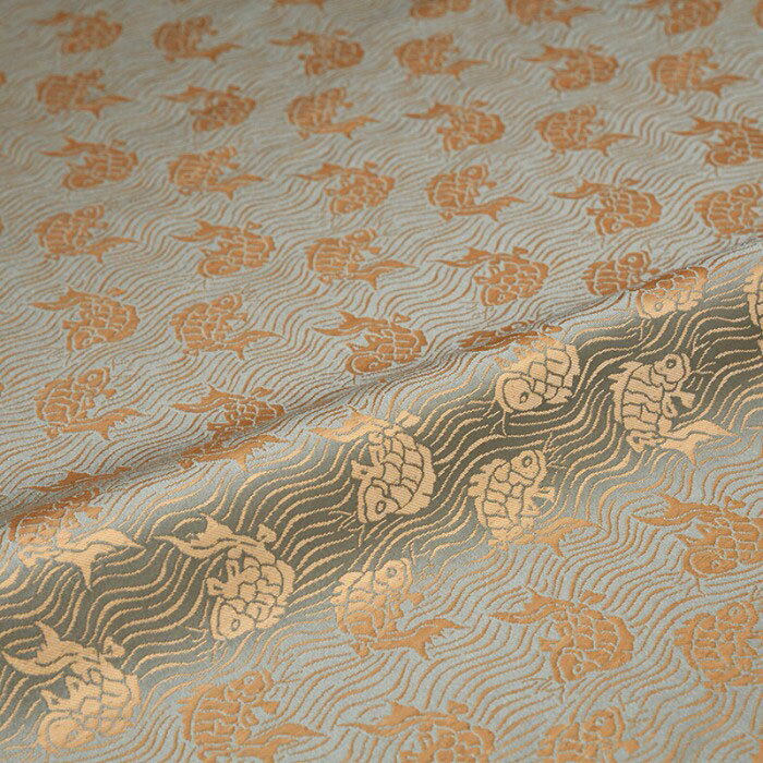 生地 布地 手芸 鯉魚文（りぎょもん） 有職文様 緑 西陣織 金襴 緞子 正絹 シルク 化繊混紡 巾60cm 長さ10cm単位 和柄生地ケース 端切れ カットクロス 和布 和風生地 和生地