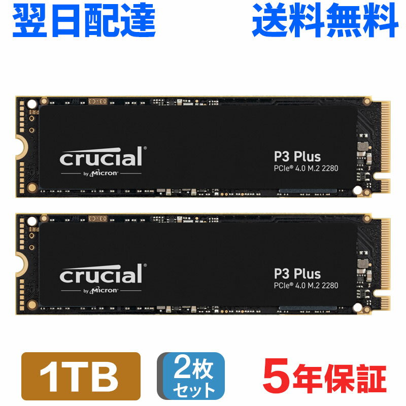 2枚セット Crucial クルーシャル 1TB NVMe PCIe Gen4x4 SSD M.2 2280 R:5000MB/s W:3600MB/s P3 Plus シリーズ 5年保証 CT1000P3PSSD8 翌日配達 送料無料 企業向けバルク品