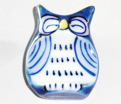 波佐見焼 手描き ふくろう 青 飾り 箸置き/はしおき/箸おき プレゼント ギフト 贈リ物 祝 お祝い 記念品