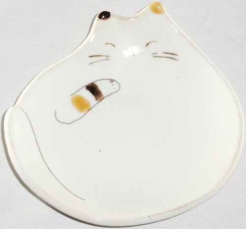 美濃焼 福よか猫 しま 手作り小皿【和食器】プレゼント ギフト 贈リ物 祝 お祝い 記念品