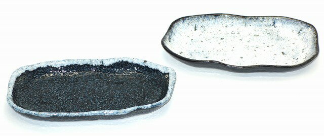美濃焼 黒雲海 青唐草 変形楕円皿 2枚セット 和皿 焼物皿 和食器 陶器 プレゼント ギフト 贈リ物 祝 お祝い 記念品