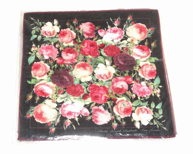 ルドゥーテ（チンツ柄）タオルハンカチ ブラック[薔薇/バラ] プレゼント ギフト 贈リ物 祝 お祝い 記念品