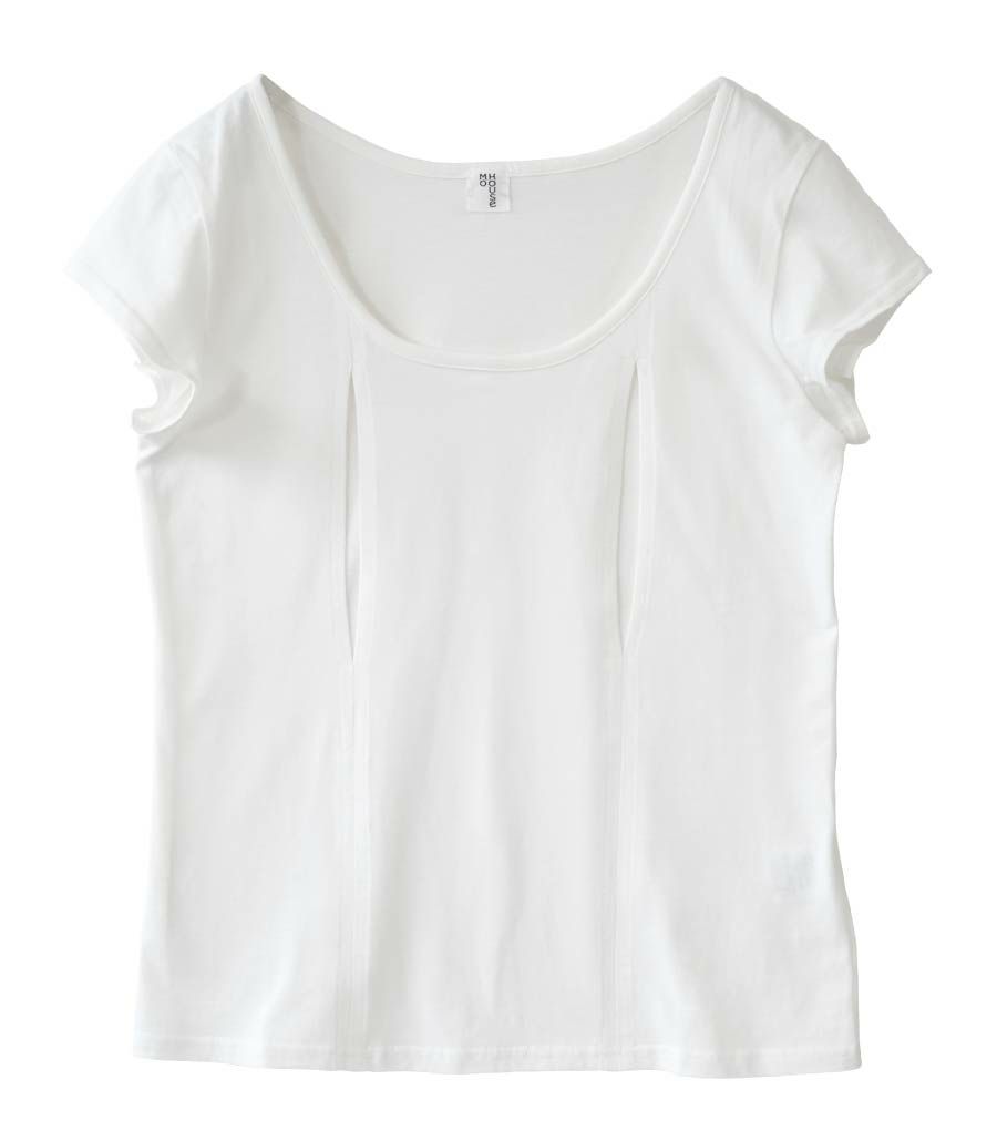 【LINEクーポン】 コットン 100 穴あきシャツ 一分袖 モーハウス インナー 下着 夜間授乳 冷えない 母乳 外出 見えない 赤すぐ 授乳用 Tシャツ 授乳グッズ 伸縮性 授乳ブラ 半袖 フレンチ 出産準備 [M便 1/1]