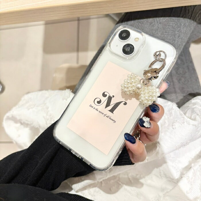 Matey ブリオンパールリボンクリアiPhoneケース｜ iPhone16 iPhone15 iPhone14 iPhone13 パールチャーム クリア iPhoneケース 透明 スマホケース シンプル 可愛い おしゃれ 軽量 TPU ソフトケース