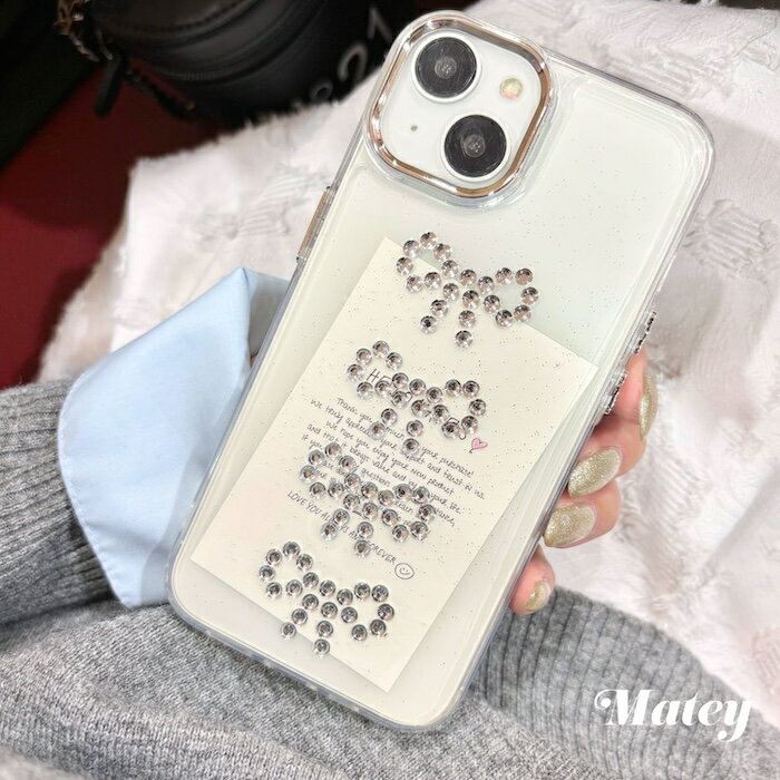 【公式】Matey シルバーストーンリボンiPhoneケース｜ iPhone16 iPhone15 iPhone14 iPhone13 クリア iPhoneケース 透明 スマホケース シンプル 可愛い おしゃれ 軽量 TPU ソフトケース　韓国風 ラインストーンデザイン 推し活 トレカ収納 キラキラ 大人可愛い