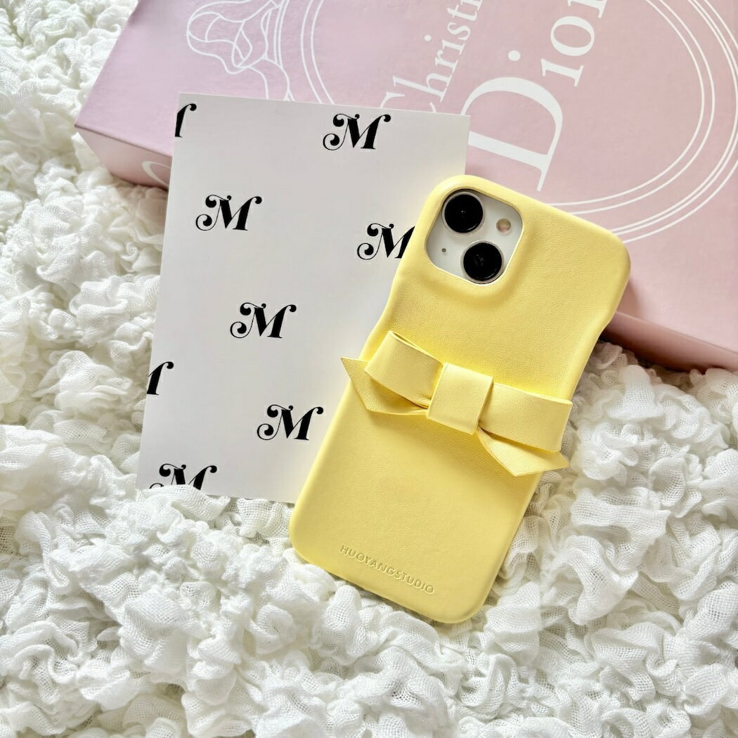 MateyスウィートリボンiPhoneケース-Limelight-｜iPhone16 iPhone15 iPhone14 iPhone13 イエロー 黄色 リボン スマホケース リボン 大人可愛い マットケース シンプル 韓国風 くすみカラー 高見えケース プレゼント ガーリー オフィス対応 上品 フェミニン
