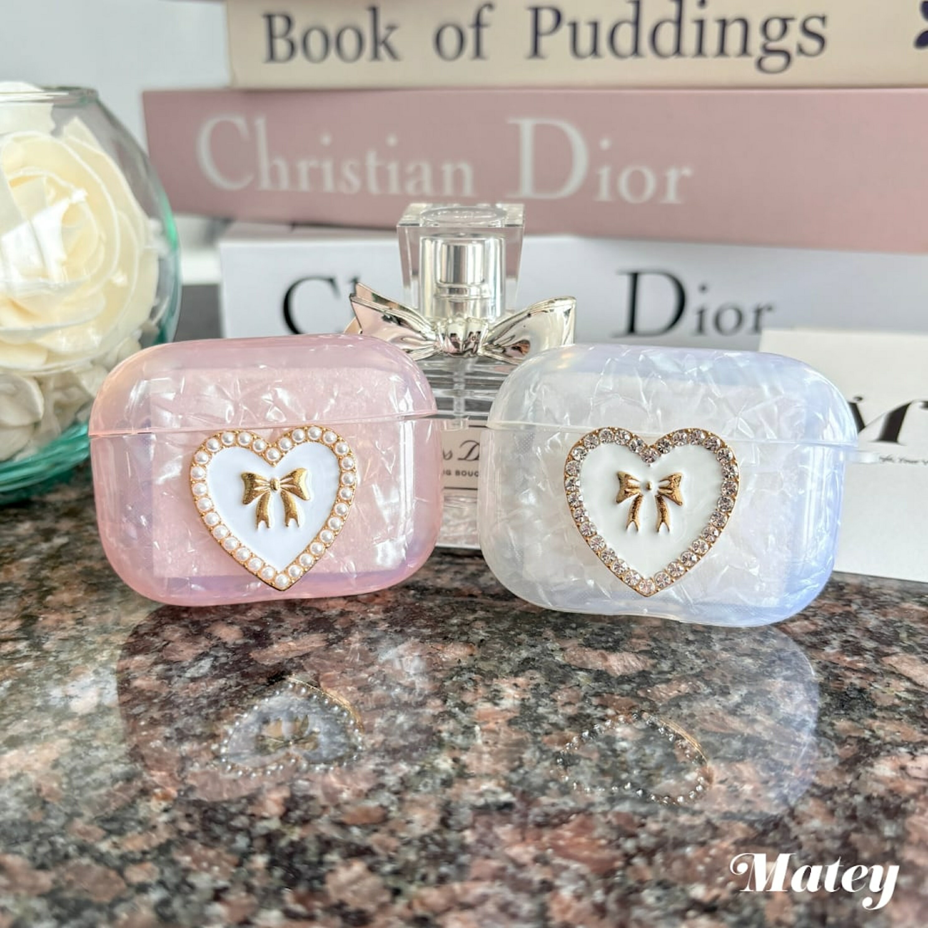 【公式】Matey original ガーリーリボンAIrPodsケース AirPods ケース きらきら ハート リボン チャーム付き 第二世代 第三世代 T...