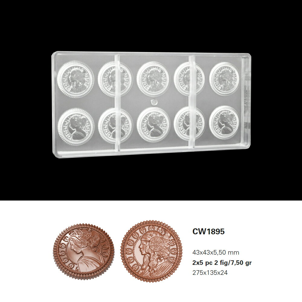 【30%OFF】【チョコレートワールド】CW1895 43x43x5.5mm 10P/7.5g 2面コインマトファー マトファ チョコレートワールド チョコレートモールド