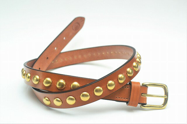 ジャベツクリフ JABEZ CLIFF　" Dome Rivets Narrow Leather Belt "　ジャベツクリフ ドームリベット レザーベルト ナロー　　col.LONDON TAN