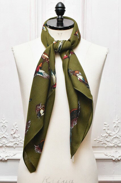 GLARNER TUECHLI　グラルナーチューヒリ　" Bird Scarf - Deadstock 100×100 "　デッドストックスカーフ　col.Olive