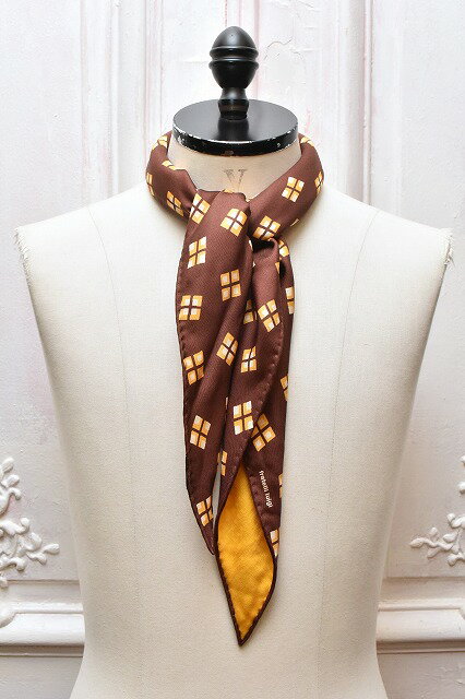 Fratelli Luigi　フラテッリルイージ　" Rhombus Scarf "　ダブルフェイス　シルクスカーフ　col.Brown x Yellow