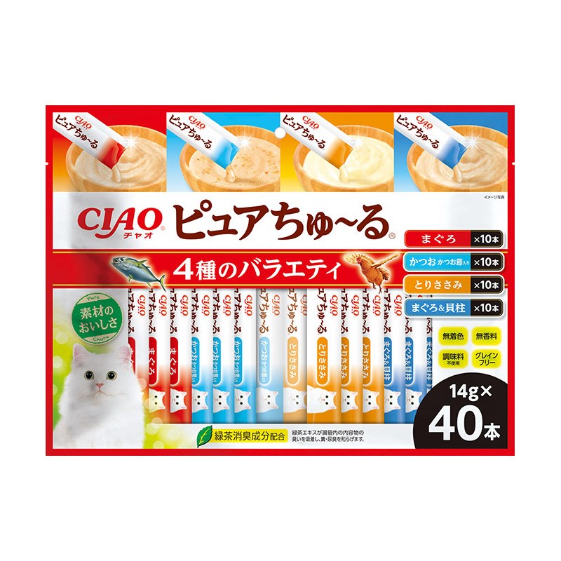 楽天Mathy Mathyいなばペットフード CIAO ピュアちゅ～る 4種のバラエティ 14g×40本入 キャットフード 猫用おやつ ウェットフード 2023水分補給