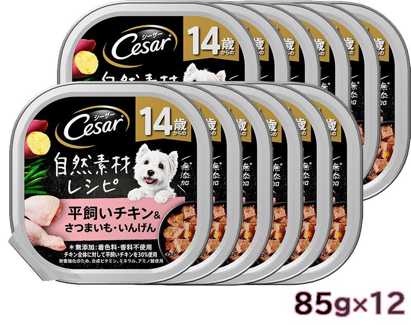 Cesar シーザー 自然素材レシピ 14歳からの 平飼いチキン＆さつまいも・いんげん 85gx12 ドッグフード パテタイプ ウェットフード