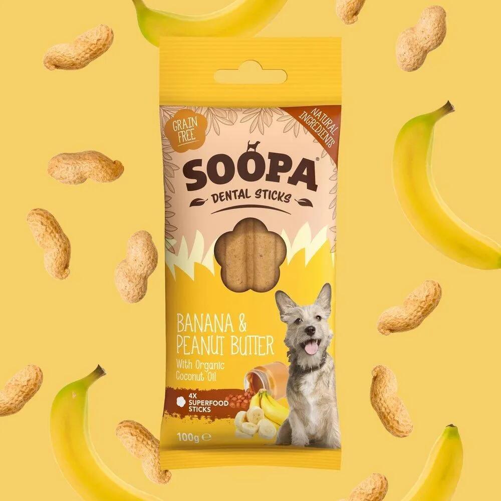 SOOPA スーパ デンタルスティック バナナ&ピーナッツバター スティック 100g 犬用おやつ ドッグトリー..
