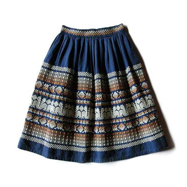 【送料無料】ヴィンテージ グアテマラ 刺繍 スカート ネイビー