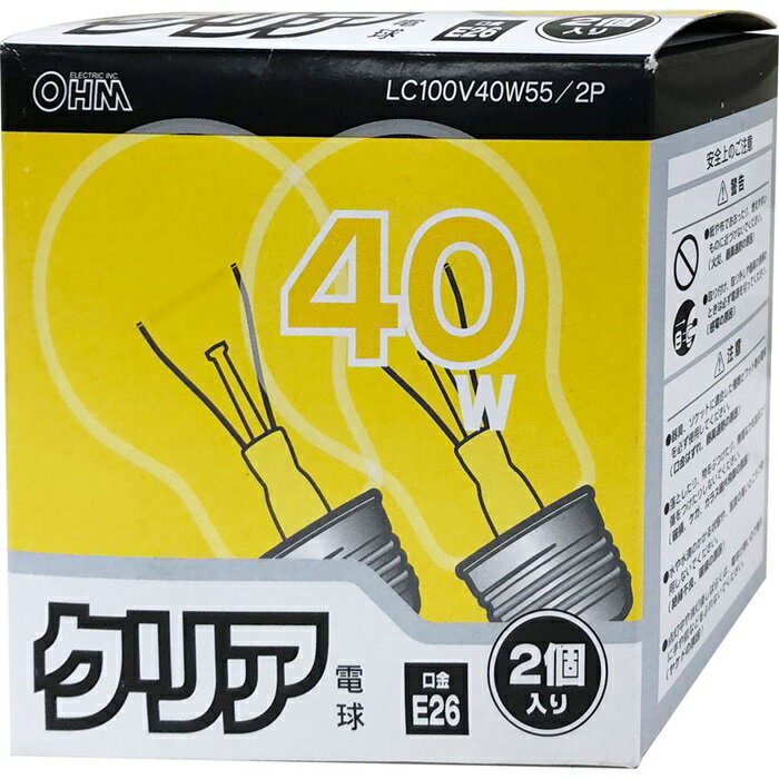 OHM クリア電球 LC100V40W55/2P（2個入）/ オーム電機