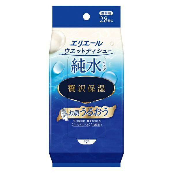 (送料無料)(まとめ買い・ケース販売)エリエール ウエットティシュー 純水タイプ 贅沢保湿 携帯用 28枚入（1個入）ノンアルコール（36個セット）/ 大王製紙