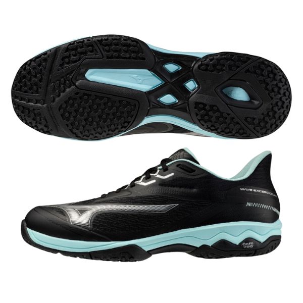 ミズノ ウエーブエクシードコート SW OC 61GB251909 テニスシューズ 【クレー／砂入り人工芝(オムニ)コート】スーパーワイド(4E) 09：ブラック×ターコイズ