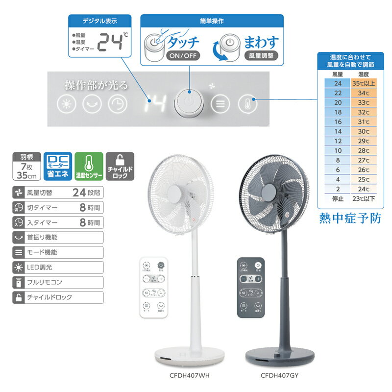 《2000円クーポン配布中》【選ぶ景品】 節電扇風機 シーネット ハイポジションファン CFDH407 DCモーター リビング扇風機 デジタル表示 タッチセンサー 省エネ扇風機 風量 24段階 自動運転 オートモード フルリモコン 節電ファン 送風機 cnet cfdh407wh cfdh407gy