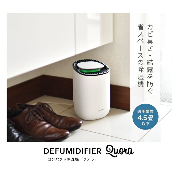 【6/18限定2人に1人最大100%P】ドリテック コンパクト除湿機クアラ Quara JY-100WT ホワイト ペルチェ式除湿機 4.5畳 小型 静音 省エネ 除湿器 JY100WT DRETEC