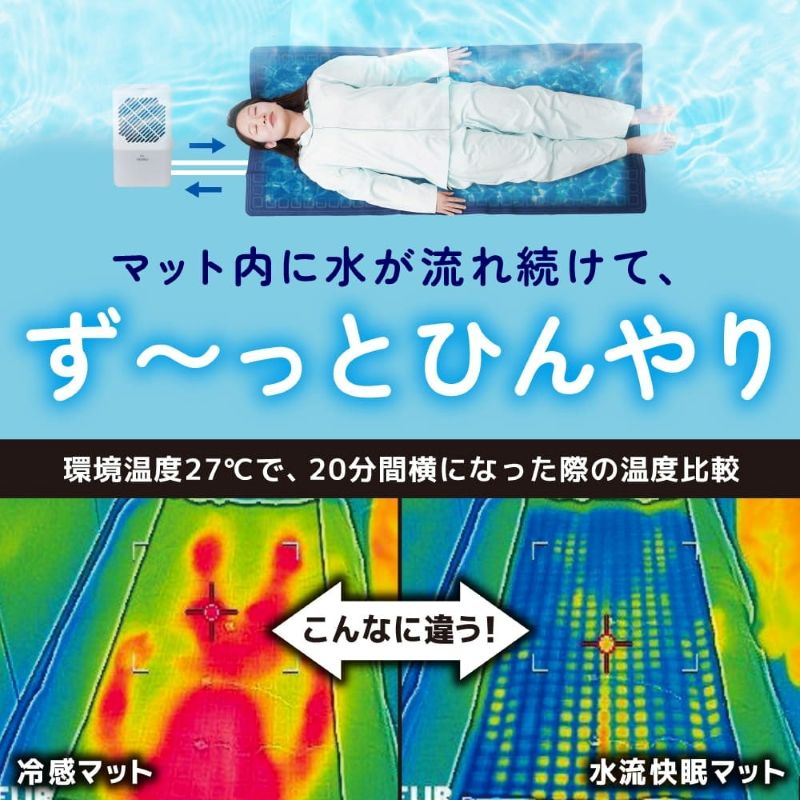 TVで紹介 サンコー ひんやり水流快眠マット 新型 WATM26SWH 水が流れるマット 水流...