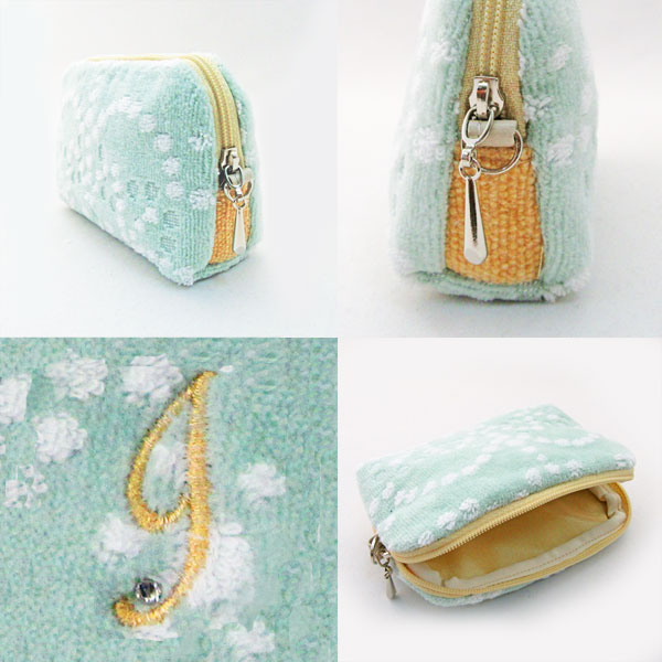 【2枚までネコポス便可】クチュール カノン　イニシャルミニポーチ　ファスナー付き タオル生地 小物入れ 化粧ポーチ メイクポーチ イニシャル 女性 レディース 男性 メンズ お礼・お返し・お祝い・誕生日・記念日・送別・挨拶・プレゼント・プチギフト