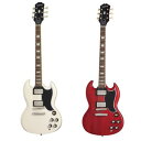 調整済みで弾きやすいEpiphone / 1961 Les Paul SG Standard AgedSixties Cherry 、AgedClassic White こちらの商品はご注文後、新品メーカー取寄せを致します。在庫有りの場合はご注文後2～4日で発送致します。 ※ご注文時に完売の場合がございますのでご了承下さい。在庫切れの場合は別途メールにて納期予定ご案内致しますのでキャンセルまたは入荷待ちの旨、ご返送ください。 ※掲載商品の仕様および価格は予告なく変更される場合があります。予めご了承下さい。 ※弊社（伊藤楽器）はネット専門ではなく店舗併設店ですので、ご安心してお買い求め頂けます。 1961年、レスポール・モデルのオリジナル・シェイプは廃止され、SG（ソリッド・ギター）として今日知られている全く新しいデザインに変更となりました。 2ピースのソリッド・マホガニー、ダブル・カッタウェイ・ボディにはカスタムショップの意匠を活かしたベベル処理が施され、ネック側は伝説的な初期のレスポールSGモデルに採用された1ピース・マホガニー、スリムテイパーCシェイプ・ネック・プロファイルが採用されています。 往時の仕様に倣ったロング・ピックガード、CTSポテンショメータとMalloryコンデンサで配線されたGibson BurstBuckerハムバッキング・ピックアップ、Graph Techナット、Switchcraftアウトプット・ジャックとトグル・スイッチ等、ルックスと実用性の両面において抜かりない仕上がりです。 チューナーのつまみ部分では歴史的なダブルリングデザインを採用。 伝説的なSGのスタイリング・外観をすべて備え、ヴィンテージスタイルのハードシェルケースが付属となります。 新品、正規輸入品です。 商品の色合いは、実物とは多少異なる場合があります。 楽器本体・ケースの仕様は予告なく変更になる場合がありますのでご了承ください。AgedSixties Cherry AgedClassic White エピフォンSG