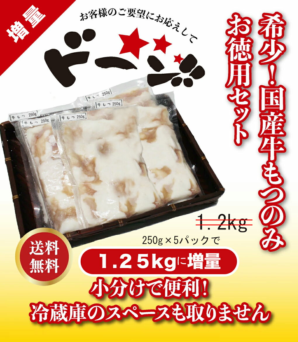 【送料無料】希少！国産牛もつのみお徳用セット1.25kg 1