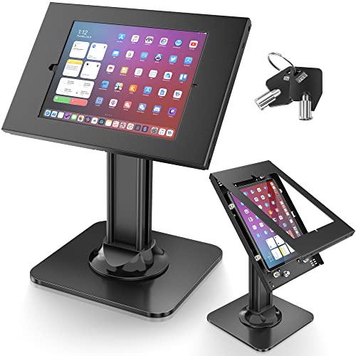 AboveTEK アンチ盗難iPadキオスクスタンド ? POS iPadセキュリティスタンド&ロックタブレットスタンド ? 重い台座 360°回転 75°傾斜ブラケット ? iPad/iPad Air/iPad Pro用小売ビジネスに最適 (ブラック)